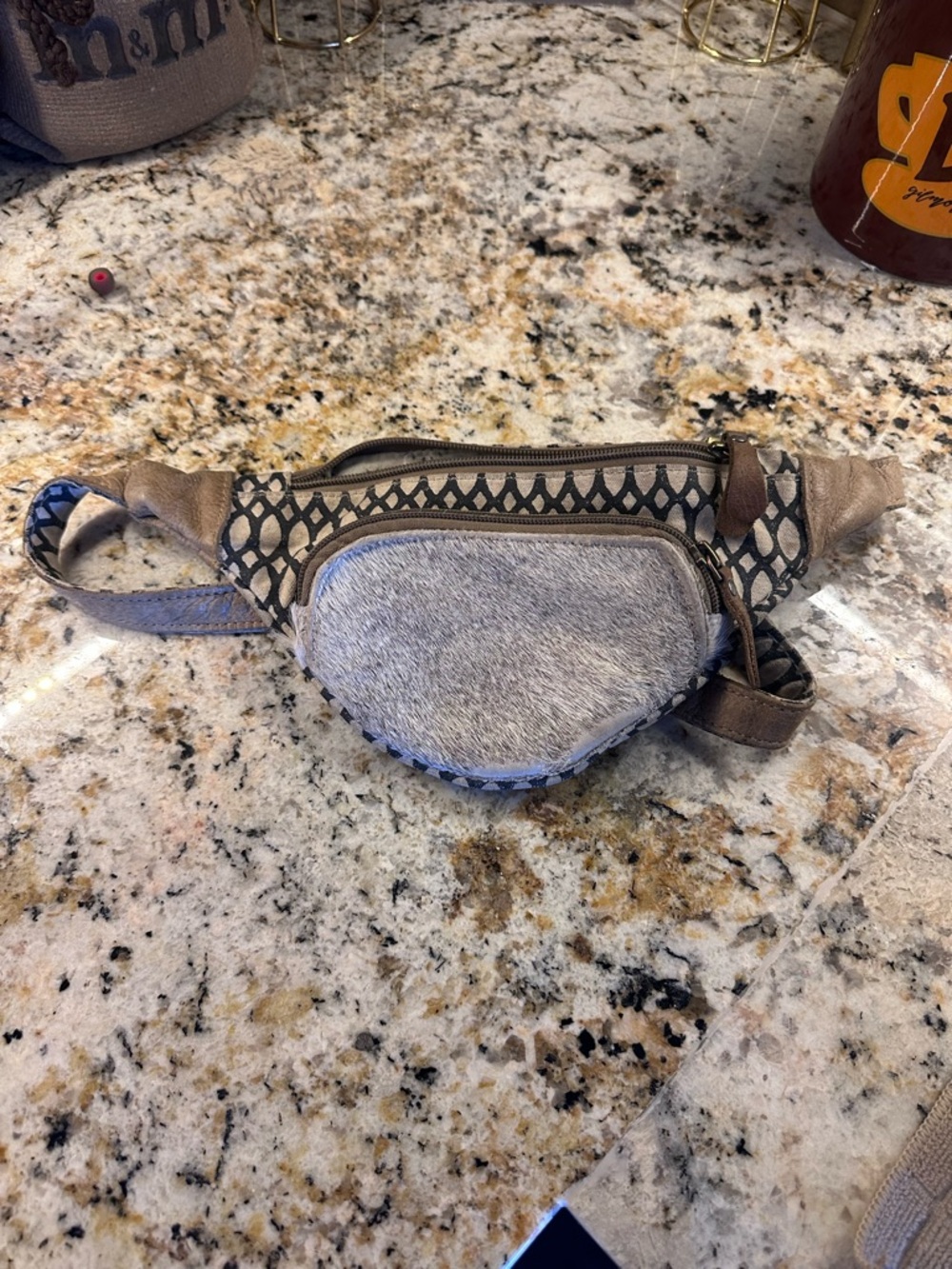 Myra Bag Gray Patterned Reptile-Style Belt Pouch